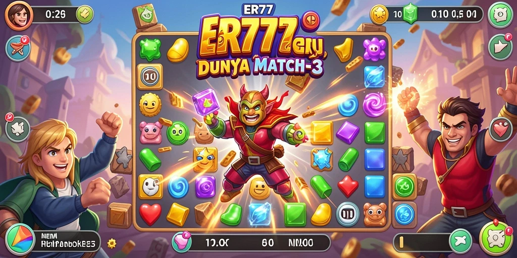 Screenshot gameplay menampilkan level seru di ER777 Match-3.