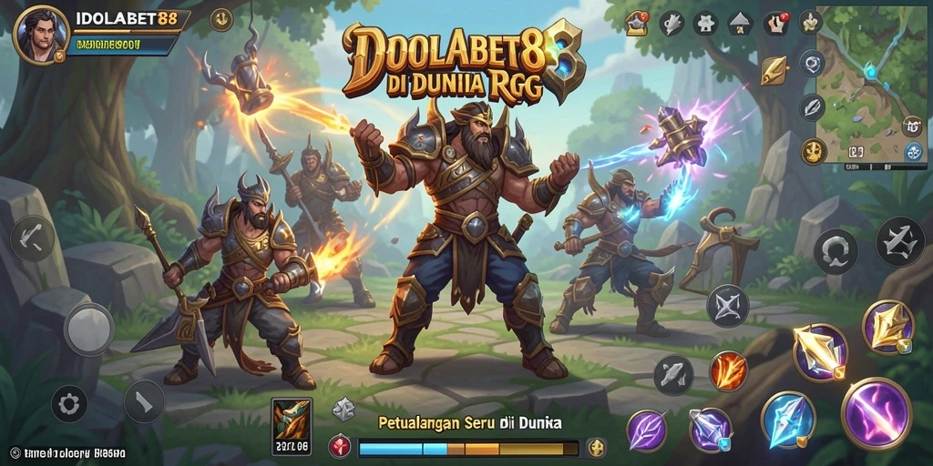 Screenshot menunjukkan karakter utama dalam pertempuran epik di dunia RPG.