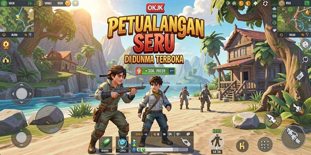 Screenshot gameplay OKJK yang menampilkan dunia terbuka yang luas dan interaktif.