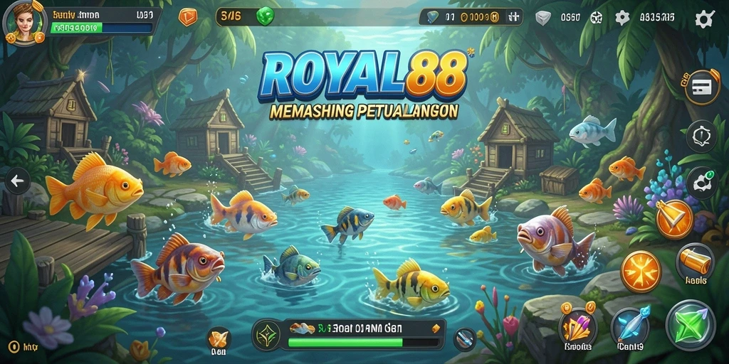 Tampilan gameplay menarik dari ROYAL88 saat memancing di danau.
