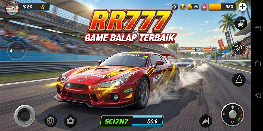 Screenshot gameplay RR777 menunjukkan aksi balapan yang mendebarkan.